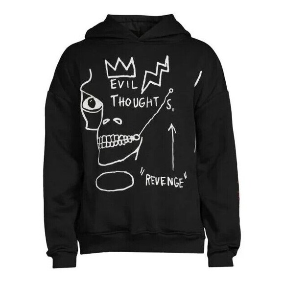 Reason Basquiat Hoodie Men’s Large Black White Evil Thoughts Graphic - Picture 1 of 16